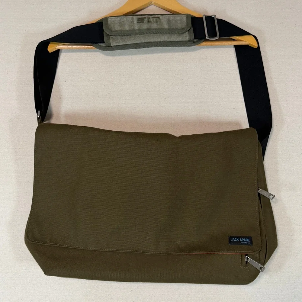 Jack Spade Greene St Messenger Bag Olive Green Canvas Laptop Satchel Bag
